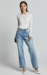 Kerryn Bodysuit - Long Sleeve Marl Cross Front Bodysuit in Ivory