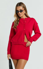 Rowena Mini Skirt - Knit Skirt in Red