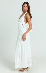 Roseville Maxi - Wrap Front Halter Dress with Hardware Detail in White