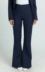 Nola Pants - Mid Waisted Pleated Flare Pants in Navy