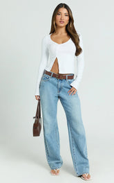 Acacia Top - Asymmetric Button Down Rib Top in White