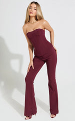 Irene Pants - Mid Rise Split Hem Bootleg Pants in Wine