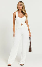 Romeo Pants - Straight Leg Mid Waist Tailored Pants in White