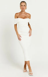 Noraly Midi Dress - Off The Shoulder Slip Dress in White