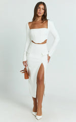 Davie Midi Skirt - High Waist Split Front Skirt in White