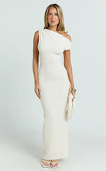 Clementine Maxi Dress - Tip Shoulder Ruched Bodycon Dress in Cream