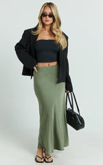 Amari Maxi Skirt - High Waisted Bias Cut Skirt in Olive