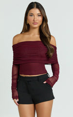 Roza Top - Asymmetric Long Sleeve One Shoulder Top in Wine