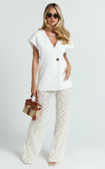 Roxy Pants - High Waist Lace Relaxed Drawstring Pants in Off White