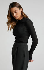 Rhialyn Top - Long Sleeve Sheer Top in Black