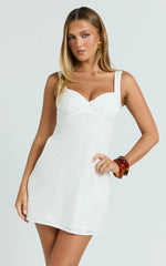 Brigitta Mini Dress - Embroidered Sweetheart A Line Dress in White