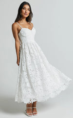 Deborah Midi Dress - Strappy Sweetheart Neck Corset Lace Dress in White