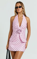 Cynthia Mini Skirt - Fitted Polka Dot Skirt in Fondant Pink Polka Dot