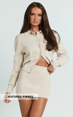 Isabel Top - Long Sleeve Oversized Knit Shacket in Mushroom