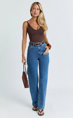 Nessa Jeans - High Waist Straight Leg Jeans in Dark Blue Wash