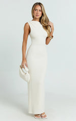 Clementine Maxi Dress - Tip Shoulder Ruched Bodycon Dress in Cream