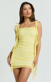Rosha Mini Dress - Ruffle Strap Dress in Lemon