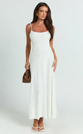 Donissa Midi Dress - Panelled Knit Dress in White