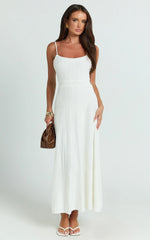 Donissa Midi Dress - Panelled Knit Dress in White