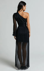 Arosa Maxi Dress - One Shoulder Long Sleeve in Black