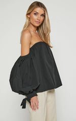Hannah Top - Off Shoulder Puff Sleeve Top in Black
