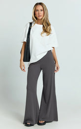 Amalthea Pants - High Waisted Jersey Rib Wide Leg Pants in Charcoal