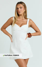 Brigitta Mini Dress - Embroidered Sweetheart A Line Dress in White