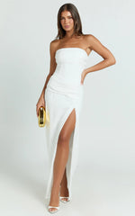 Berri Maxi Dress - Strapless Jacquard High Split Dress in White