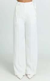 Chantelle Pants - Front Pleats Straight Leg Pant with Hardware Buckle in Off White