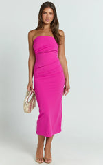 Calanthe Midi Dress - Strapless Tuck Detail Dress in Orchid