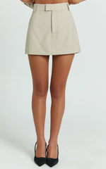 Desi Mini Skirt - Tailored Mid Waisted Skirt in Oatmeal