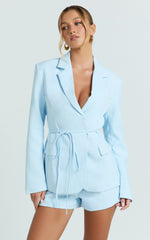 Harlee Blazer - Belted Cinch Waist Blazer in Baby Blue