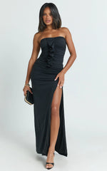Edeline Maxi Dress - Strapless Sweetheart Ruched Bodycon Dress in Black