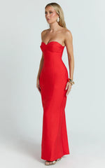 Lucie Maxi Dress - Sweetheart Neck Column Dress in Red