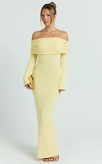 Pietra Maxi Dress - Knit Off Shoulder Dress in Lemon