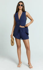 Olivia Shorts - Drawstring Relaxed Linen Shorts in Navy