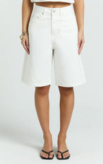 Nathan Shorts - Denim High Waist Bermuda Shorts in White