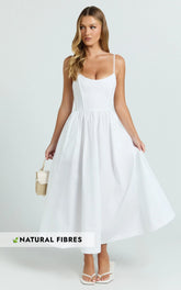 Braelyn Midi Dress - Scoop Neck Flare Dress in White