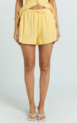 Olivia Shorts - Drawstring Relaxed Linen Shorts in Lemon