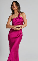 Carmella Midi Dress - One Shoulder Twist Detail Dress in Grape