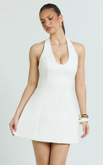 Lauren Mini Dress - Halter Scoop Neck Dress in White
