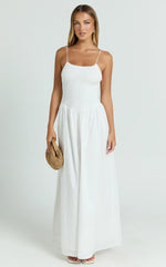 Rammy Maxi Dress - Sleeveless Shirred Dress in White