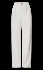 Bree Pants - Linen Mid Rise Relaxed Straight Leg Tailored Trousers in White