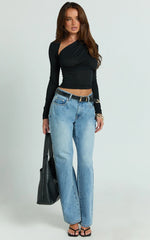 Hillary Top - Asymmetric Ruched Side Jersey Top in Black