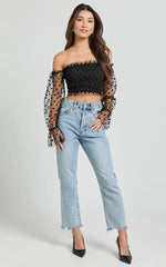 Carly Top - Long Sleeve Off Shoulder Tulle Top in Black