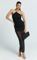 Andrea Maxi Dress - Lace Halter Bodycon Dress in Black