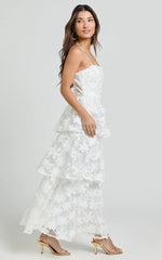 Cecilia Midi Dress - Strappy Straight Layered Dress in White