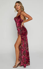 Aletta Maxi Dress - Cowl Cross Back Dress in Wine Floral