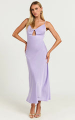 Amitola Midi Dress - V Neck Cut Out Slip Dress in Lilac