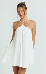 Salma Mini Dress - Halter Neck Trapeze Mini Dress in Off White